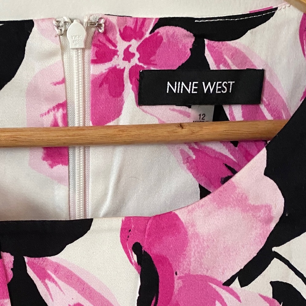 Nine West Black & Pink Floral Sleeveless Summer Shift Cocktail Dress w Pockets - Picture 10 of 12